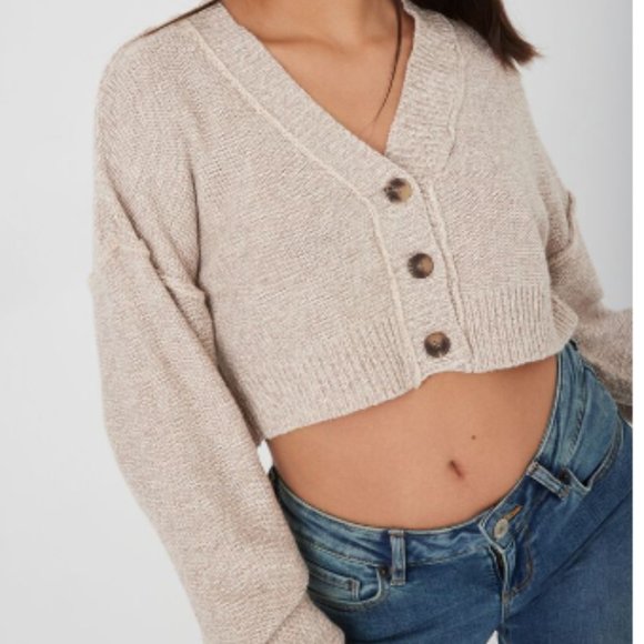 Cropped Cardigan Colour Oatmeal Size Small NWT - Picture 2 of 5